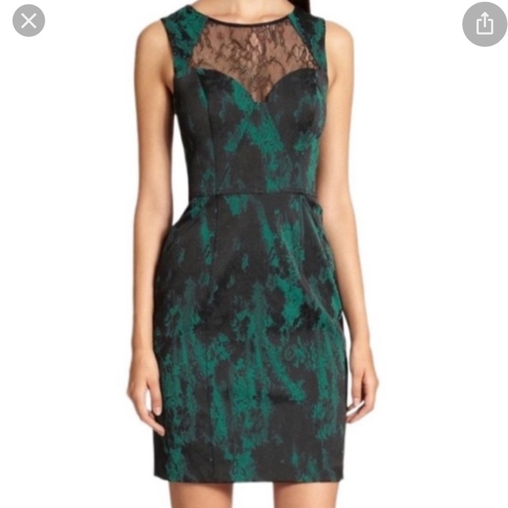 Aidan Mattox emerald and black lace dress sz 4